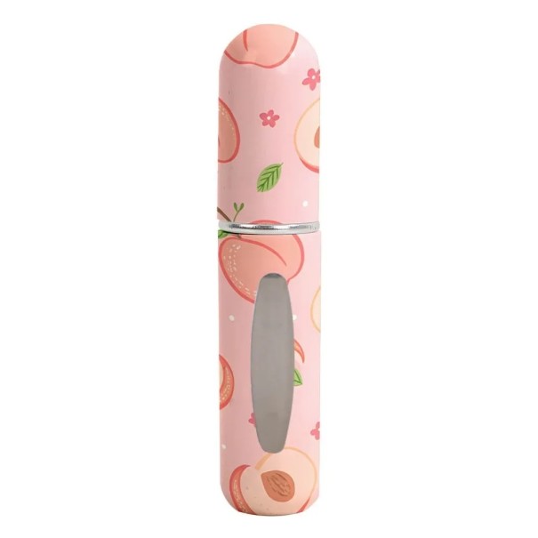 Bärbar parfumatör med kontrollfönster 5 ml kompakt påfyllningsbar spray 8.2×1.52 cm rosa med persikomotiv för handväska 1