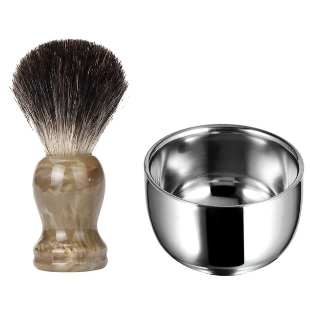 Barberkost og skål til barberskum, gel eller sæbe Traditionelt barbersæt Skumskål Groomerkost Bløde børster Ergonomisk design 1