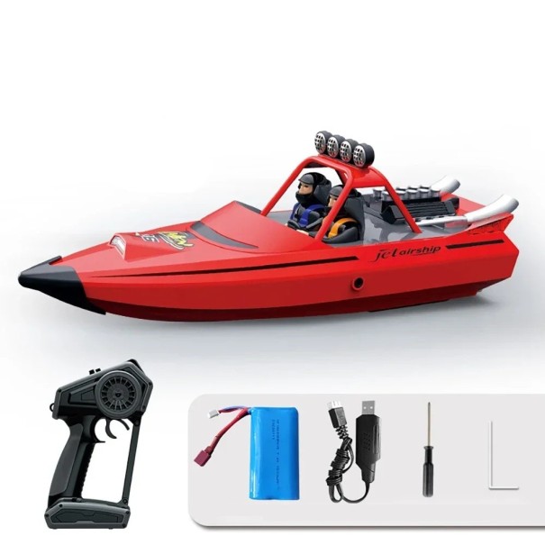 Barco RC 34 x 10 x 11,5 cm Modelo de chorro de alta velocidad 30 km/h 2,4 GHz Alcance de 200 m Alarma de batería baja Metal y plástico Batería rojo
