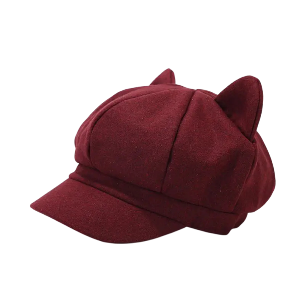 Baret damă cu urechi de pisică 56–58 cm Vintage pălărie octogonală Acril Căciulă de iarnă stilată Stil de pictor și jurnalist Diverse culori Design retro burgundy