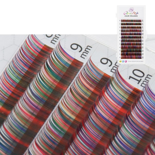 Barevné individuální umělé řasy C zkroucení 8–14 mm tloušťka 0,07 mm Jemné nalepovací řasy pro objemné prodloužení řas Mix