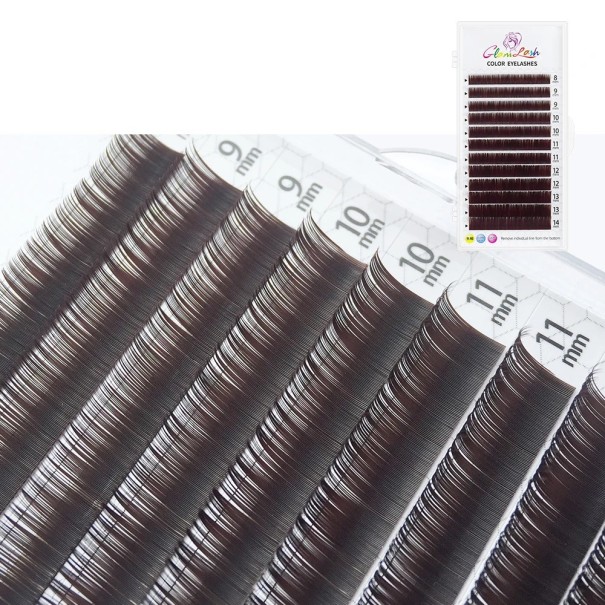Barevné individuální umělé řasy C zkroucení 8–14 mm tloušťka 0,07 mm Jemné nalepovací řasy pro objemné prodloužení řas tmavě hnědá