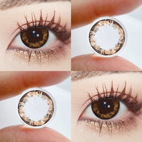 Barevné kontaktní čočky dioptrie -1.25 s geometrickým vzorem průměr 14.4 mm měkké čočky pro cosplay a změnu vzhledu očí hnědá