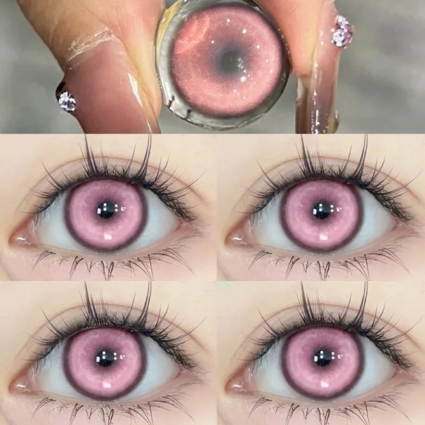 Barevné kontaktní čočky dioptrie -1.50 s barevným přechodem průměr 14.5 mm hydrogelový materiál pro cosplay a změnu vzhledu očí růžová