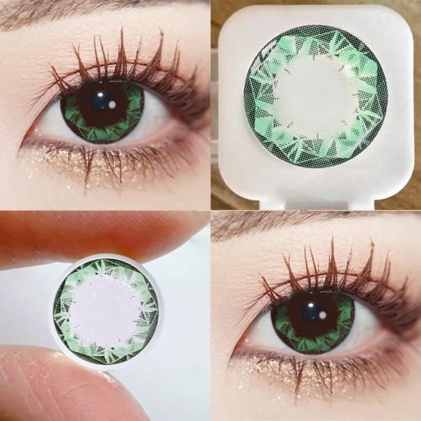 Barevné kontaktní čočky dioptrie -1.50 s geometrickým vzorem průměr 14.4 mm měkké čočky pro cosplay a změnu vzhledu očí zelená