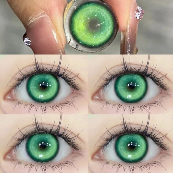 Barevné kontaktní čočky dioptrie -2.25 s barevným přechodem průměr 14.5 mm hydrogelový materiál pro cosplay a změnu vzhledu očí zelená