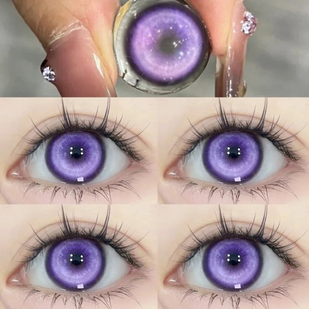 Barevné kontaktní čočky dioptrie -3.25 s barevným přechodem průměr 14.5 mm hydrogelový materiál pro cosplay a změnu vzhledu očí fialová