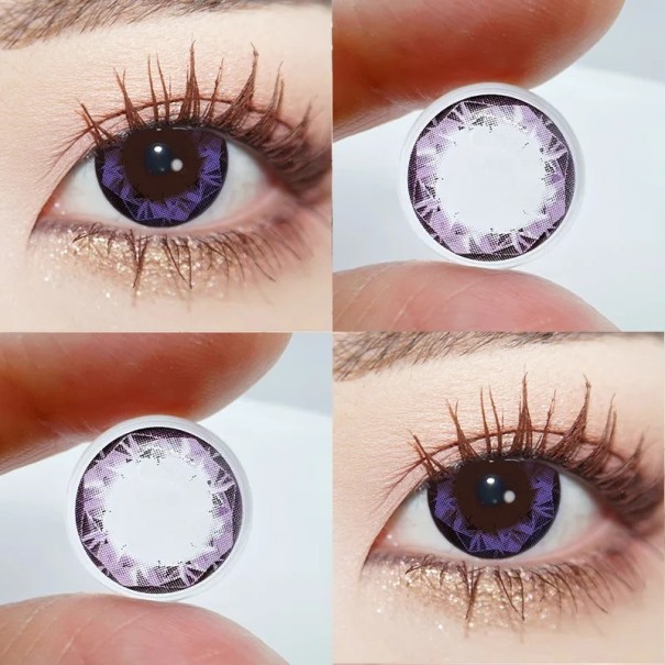 Barevné kontaktní čočky dioptrie -3.25 s geometrickým vzorem průměr 14.4 mm měkké čočky pro cosplay a změnu vzhledu očí fialová