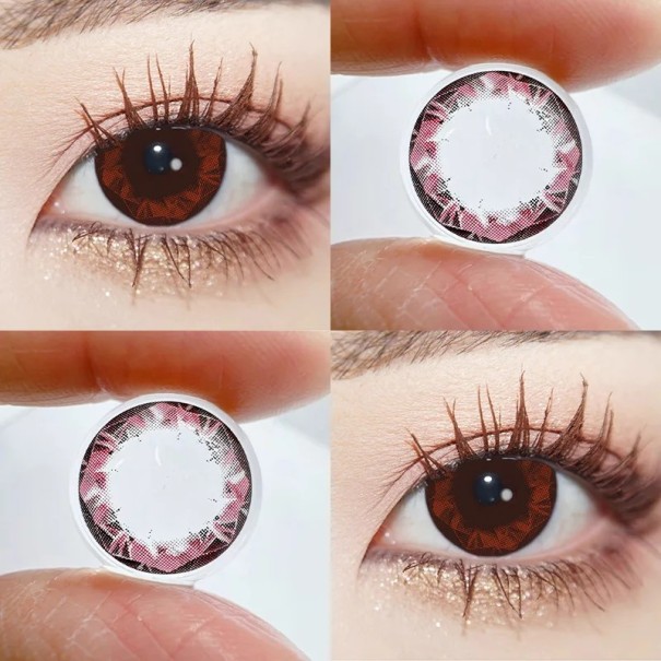 Barevné kontaktní čočky dioptrie -4.00 s geometrickým vzorem průměr 14.4 mm měkké čočky pro cosplay a změnu vzhledu očí červená