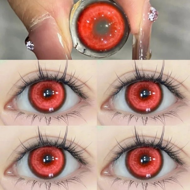 Barevné kontaktní čočky dioptrie -4.75 s barevným přechodem průměr 14.5 mm hydrogelový materiál pro cosplay a změnu vzhledu očí červená