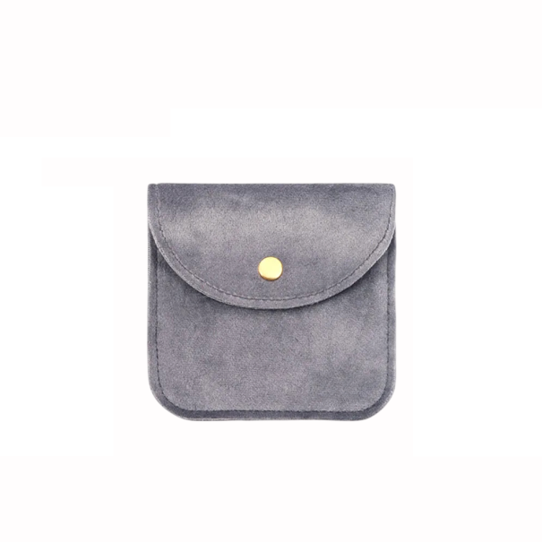 Barevné sametové pouzdro na šperky 10×10 cm se zapínáním na druk, měkké ochranné pouzdro na šperky a drobnosti šedá