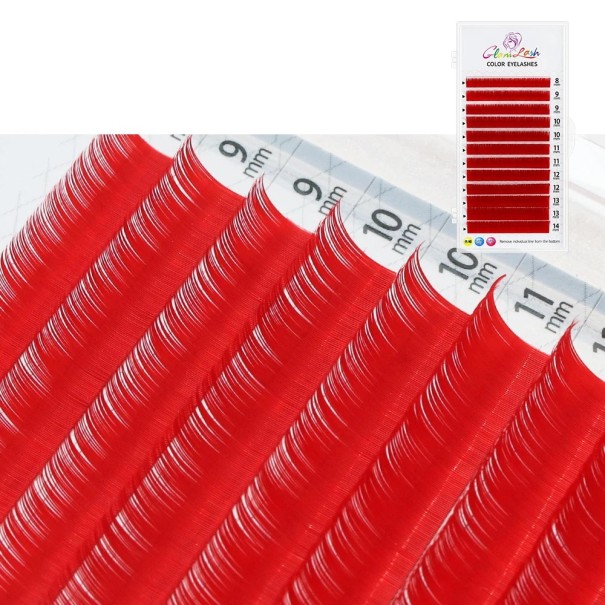 Barevné umělé řasy D zkroucení 8–14 mm tloušťka 0,07 mm Individuální objemové nalepovací řasy pro profesionální prodloužení řas červená