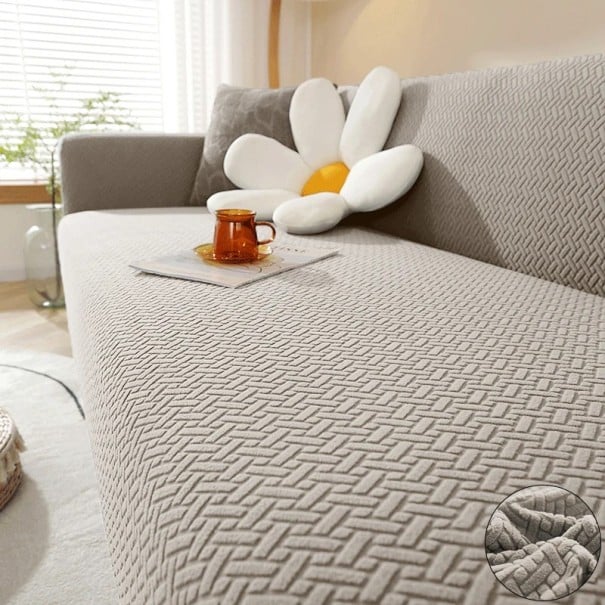 Barevný elastický potah na sedačku 300–360 cm Jacquard potah na pětisedačku obývací pokoj protiskluzový pratelný béžová