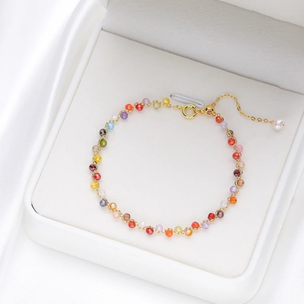 Barevný náramek s kamínky 16 cm + 5 cm nastavitelný jemné korálky 3 mm řetízek s perličkou šperkový náramek 7