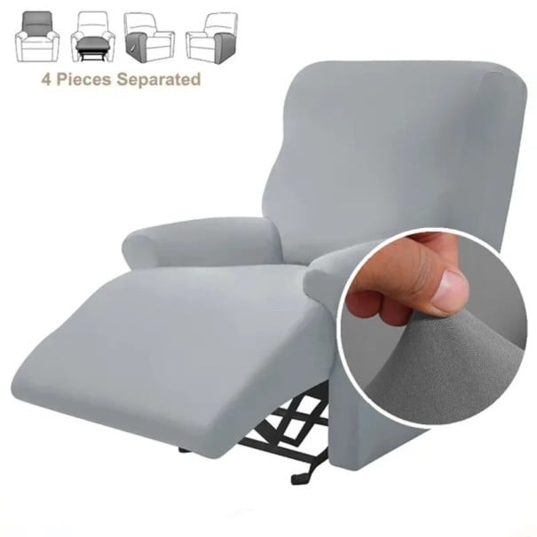 Barevný potah na relaxační křeslo ze 4 dílů z elastického hladkého materiálu světle šedá
