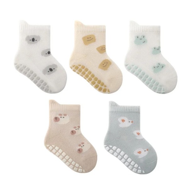 Barn unisex strumpor 5 par Färgglada strumpor med djurmönster Polyester elastan Elastiska bekväma strumpor för barn vardagligt bruk 0-1 år