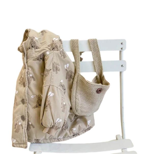 Barn vinterjacka med kaninmotiv Jacka med knäppning, huva och fickor Unisex varm bomullskappa för pojkar och flickor Bekväma vinterkläder beige 3