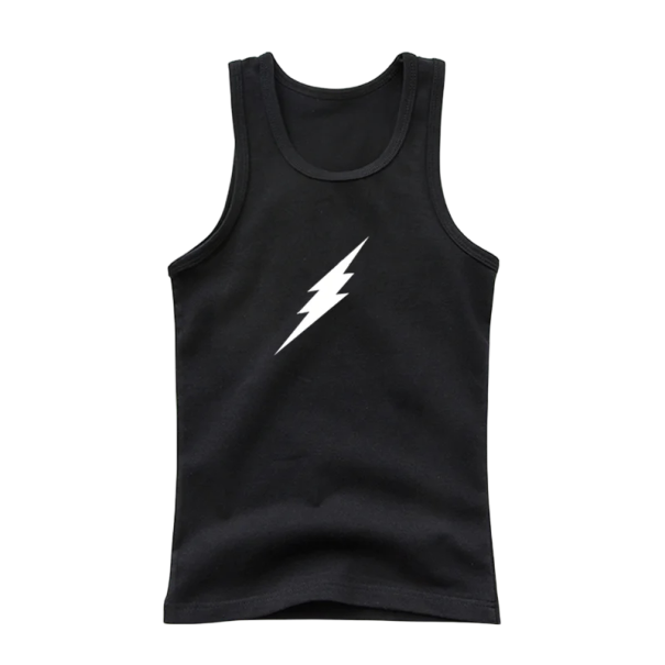 Barnens bomullstopp med blixttryck Enfärgad ärmlös tröja med O-urringning Bekväm sommartopp för pojkar och flickor Olika färger svart 3