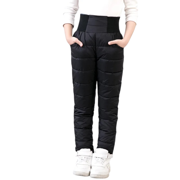 Barnens vinter vattentäta byxor Unisex Varma polyesterbyxor med elastisk midja Bekväma vinterkläder för utomhusaktiviteter svart 3