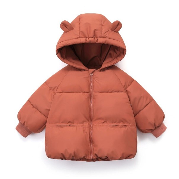 Barnens vinterjacka i polyester och bomull Unisex varm jacka med dragkedja och fickor Vinterjacka för barn med huva och öron Söt vinterjacka röd 4