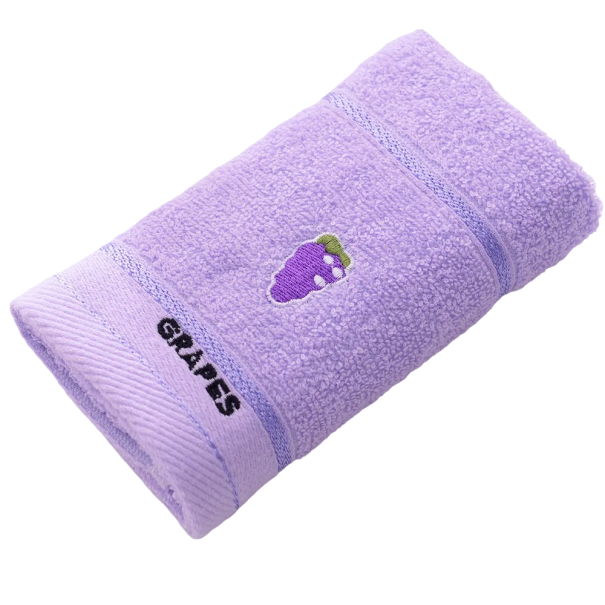 Barnhandduk i bomull med frukttryck Barnhandduk i mjuk bomull 50 x 25 cm lila