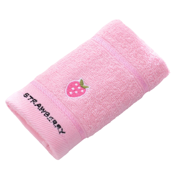 Barnhandduk i bomull med frukttryck Barnhandduk i mjuk bomull 50 x 25 cm rosa