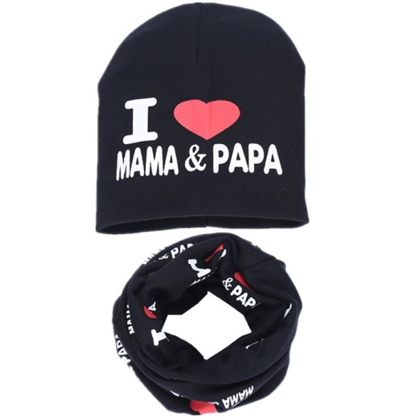 Barnmössa och halsduk Jag älskar mamma och pappa röd