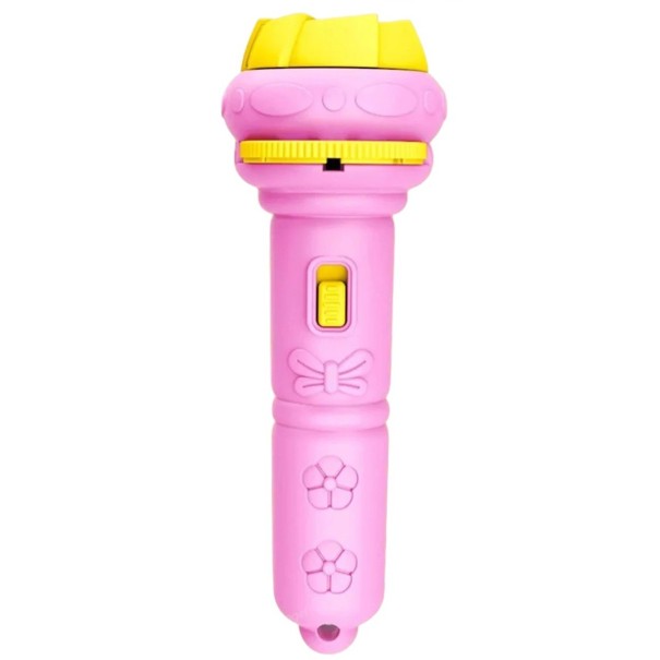 Barnprojektionslampa 11,5 x 3,5 cm med 10 kort och 80 mönster Plastprojektor med batteri 3 knappcellsbatterier Ingår i förpackningen rosa