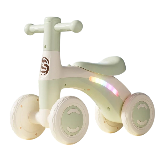 Barns sparkcykel med plastram 4 hjul för småbarn och små barn säker lätt sparkande och utveckling av balans grön