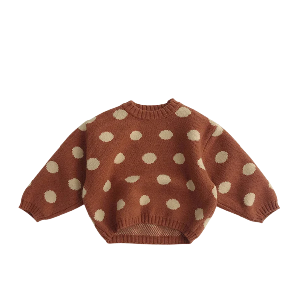 Barns stickade tröja med prickar Bomull Enfärgade färger Vintage stil Varm höst- och vintertröja med O-ringning för pojkar och flickor Söt design brun 5