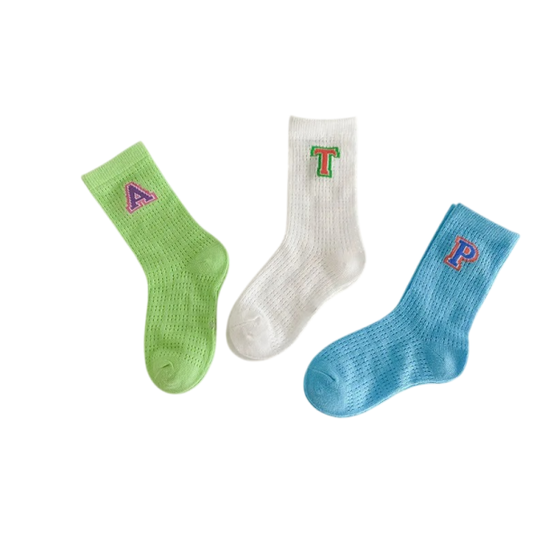 Barnsockor unisex 3 par Enfärgade sockor med boktryck Bomull polyester elastan Mjuka andningsbara sockor för barn 5-8 år