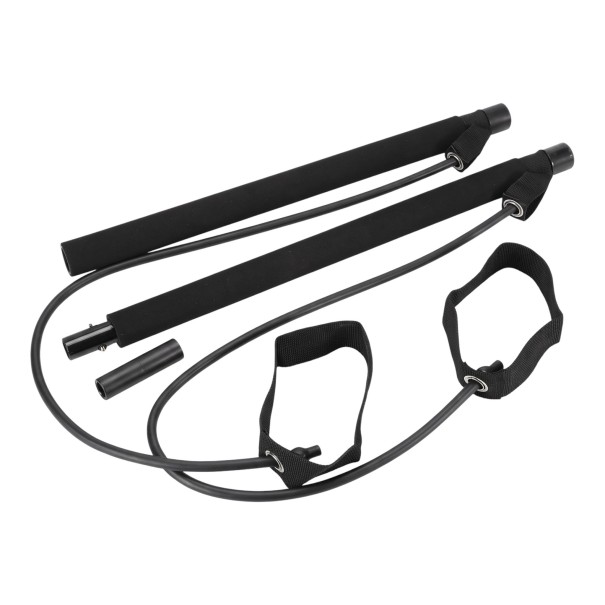 Barra de pilates multifuncional 80 cm com cordas de resistência e alças para os pés, em duas partes e dobrável, para fitness, ioga e tonificação preto