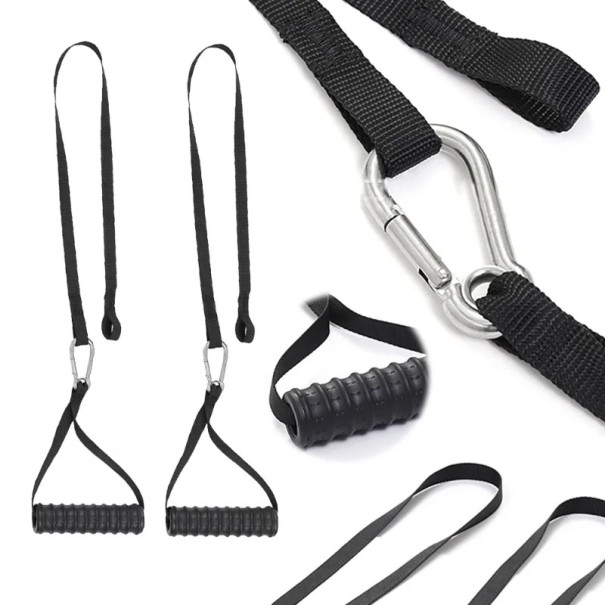 Barra di trazione con maniglie per puleggia 55 cm + 2x cinghie di estensione 60,5 cm, accessorio lat pulldown con impugnature in schiuma per allenamento di forza 1