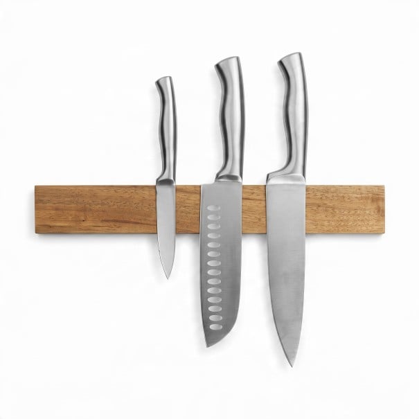 Barra magnetica per coltelli in legno di acacia 40,6 x 5,1 x 2,4 cm Supporto da parete per coltelli con forti magneti Marrone chiaro Per la cucina 1