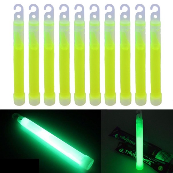 Barras luminosas con luz química, 10 unidades verde neón