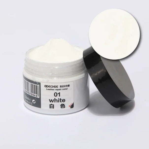 Barva na opravu kůže 50 ml Oprava autosedačky Kabátů Bot Vinyl Škrábance Díry Obnova Přelakování Barvení Kůže Auto bílá