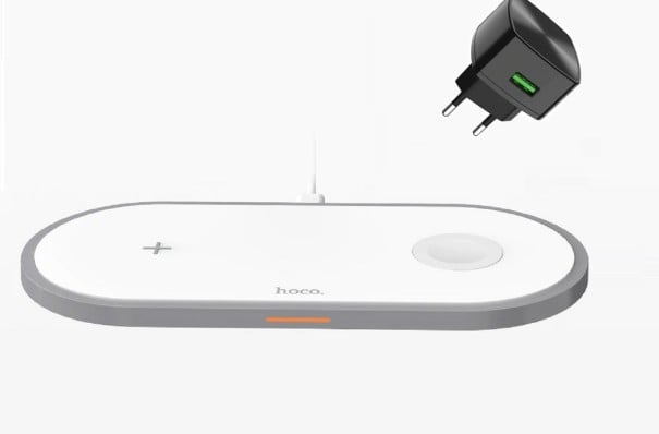Base di ricarica wireless 2in1 per telefono e orologi Apple Watch Potenza totale 10 W Connettore USB-C Materiale ABS e PC Bianco 2