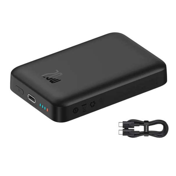 Baseus Batterie Externe Magnétique 10 000 mAh Mini Chargeur Rapide Sans Fil 15 W avec Réveil Automatique pour iPhone 16, 15, 14, 13 Pro Max noir