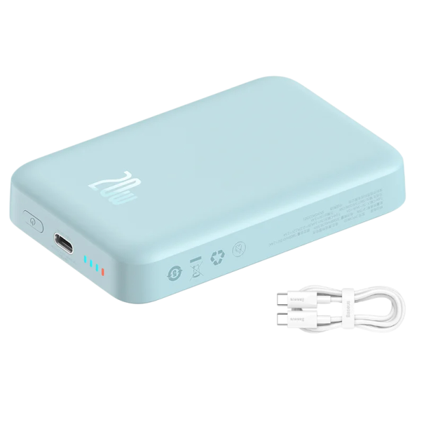 Baseus magnetická powerbanka 10000 mAh Mini bezdrôtová rýchlonabíjačka 15 W s automatickým prebudením pre iPhone 16 15 14 13 Pro Max modrá