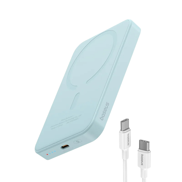 Baseus Mini Magnetisk Powerbank 5000mAh 20W Kablet og Trådløs Hurtigoplader USB-C Kompakt Design til iPhone og Samsung blå