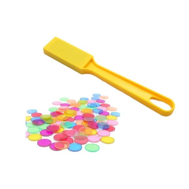 Bastone magnetico Montessori 20x2,95x7x1,26 cm e 100 pezzi di gettoni 1,9 cm Gioco educativo Contare Colori Bingo Gettoni di plastica trasparenti giallo