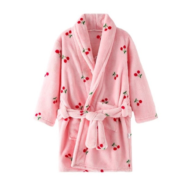 Bata de baño de peluche para niños unisex con cordón Bata de baño rosa para niños con cerezas de algodón y poliéster para mayor comodidad 16