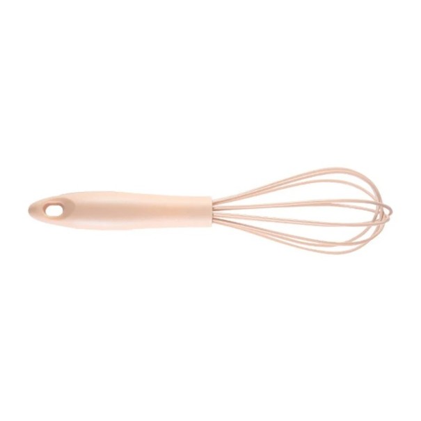 Batedor de silicone 25,4 cm Utensílio de cozinha com argola para pendurar Resistente a altas temperaturas bege