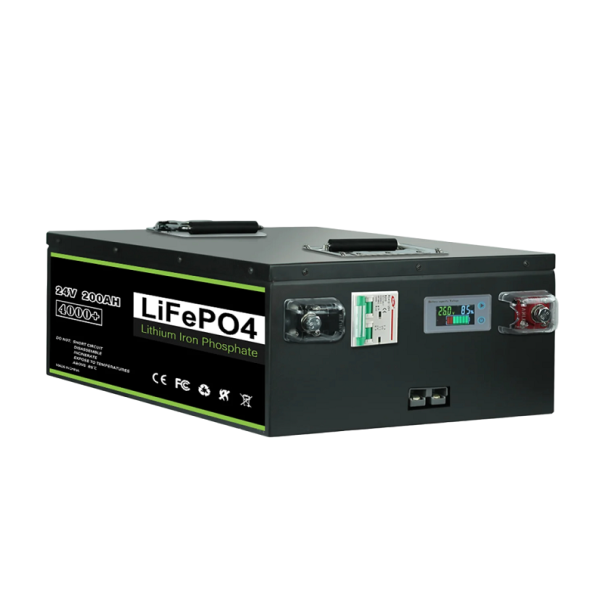 Bateria de lítio-ferro-fosfato com proteção IP5 Bateria LiFePO4 24V 200Ah Bateria recarregável 50 x 32 x 18 cm 1