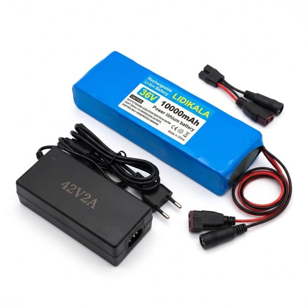 Bateria lítio recarregável para trotinete eléctrica LIDIKALA 36 V 10S2P com carregador 42 V 2 A Conectores T e DC 186 x 66 x 38 mm Cor azul 1