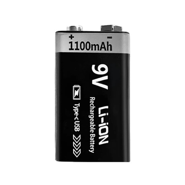 Bateria recarregável 9V 1100mAh Li-ion 6F22 com conector tipo C para modelos RC, brinquedos, multímetros e eletrónica de elevado consumo energético 1