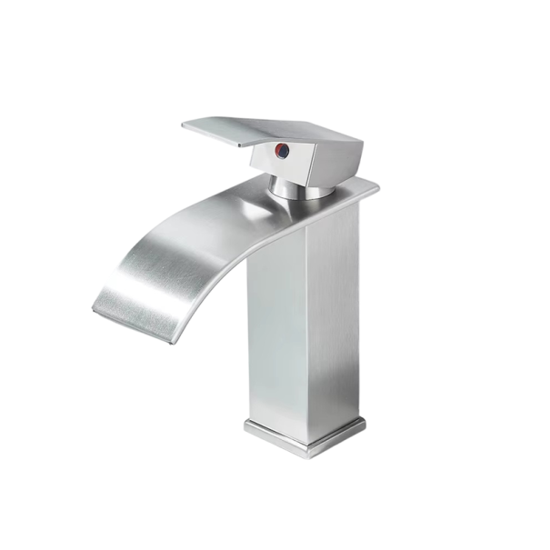 Bateria umywalkowa wodospadowa 18,3 x 11 cm Matowy powierzchni Elegancka bateria z montażem na blacie Jednootworowa armatura łazienkowa srebrny
