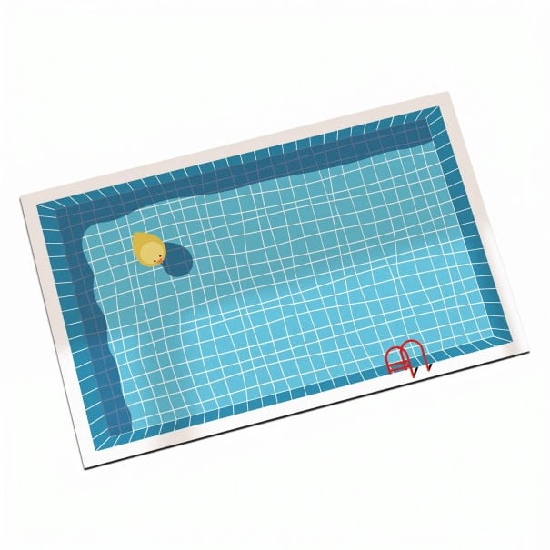 Bathroom Mat 50 x 80 cm with a Tile Pool Design Featuring a Floating Duck and a Red Ladder in Azure Colour 1