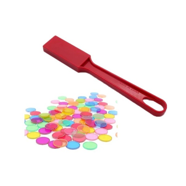 Bâton magnétique Montessori 20x2,95x7x1,26 cm et 100 jetons de 1,9 cm Jeu éducatif Comptage Couleurs Bingo Jetons en plastique transparents rouge