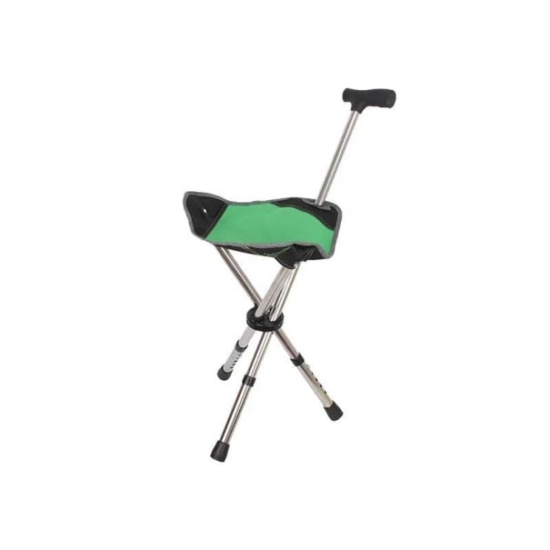 Bâton télescopique pliable avec siège 2 en 1 Hauteur réglable 56-87 cm Capacité de charge 150 kg Acier inoxydable antidérapant pour seniors vert